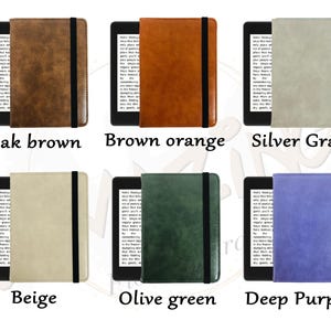 Olive green leather case with hand strap,custom name logo case for Kindle Colorsoft,Paperwhite 12th 11th gen,Oasis 10th gen,new kindle 2024 image 5