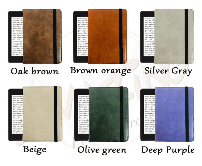 Olive green leather case with hand strap,custom name logo case for Kindle Colorsoft,Paperwhite 12th 11th gen,Oasis 10th gen,new kindle 2024 image 5