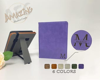 Deep purple leather case with hand strap,custom name logo case for Kindle Colorsoft,Paperwhite 12th 11th gen,Oasis 10th gen,new kindle 2024