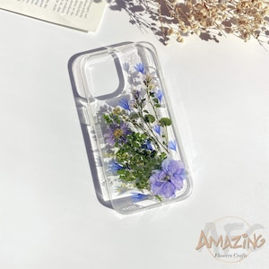 Funda para teléfono con diseño de flores azules y moradas para iPhone 17 16 15 14 Pro Max 17e 16e, Google Pixel 9 10 Pro, Samsung S26 S25 S24 Ultra A16 A56