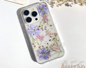 Rose gold foil pressed purple flower phone case for iPhone 17 16 15 14 pro max 16e,Google Pixel 9 10 pro,Samsung S24 S25 Ultra Edge,Z Flip 7