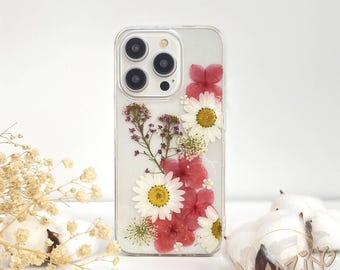 Red hydrangea white daisy flower phone case for iPhone 17 16 15 14 pro max 17e 16e,Google Pixel 9 10 pro,Samsung S26 S25 S24 Ultra,Z Flip 7