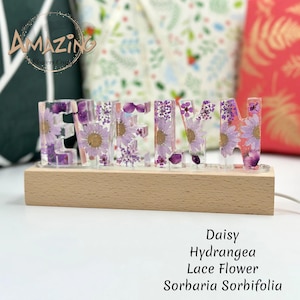 Personalisierung Name Symbol echte Blume Nachtlicht, multifunktionale Holzsockel Lampe, 7 Farben Licht, Jubiläum Geburtstag Hochzeit einzigartiges Geschenk