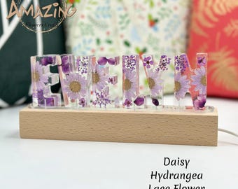 Personalization name symbol real flower nightlight,multifunctional wooden base lamp,7 color light, anniversary birthday wedding unique gift