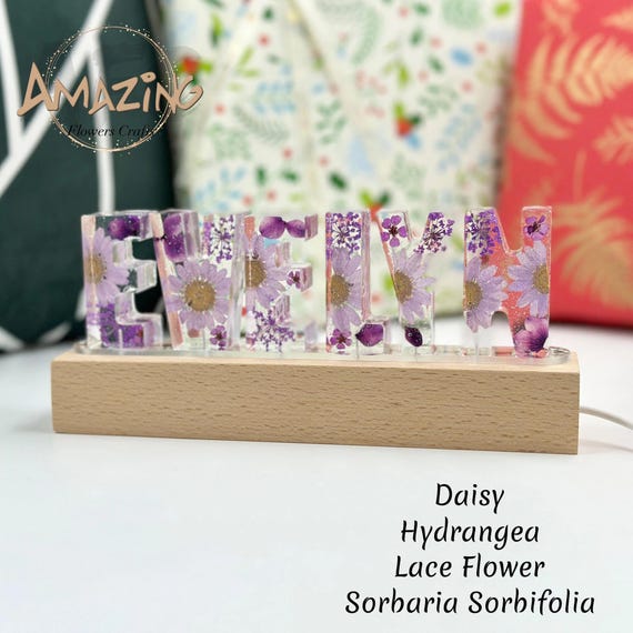 Personalization name symbol real flower nightlight,multifunctional wooden base lamp,7 color light, anniversary birthday wedding unique gift