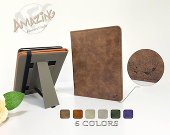 Oak brown leather case with hand strap, custom name logo case for Kindle Colorsoft,Paperwhite 12th 11th gen, Oasis 10th gen,new kindle 2024