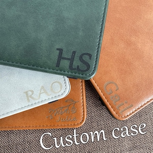 Olive green leather case with hand strap,custom name logo case for Kindle Colorsoft,Paperwhite 12th 11th gen,Oasis 10th gen,new kindle 2024 image 2