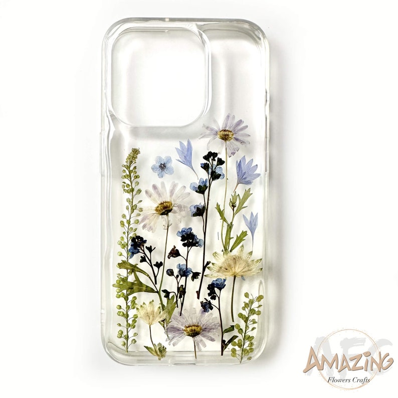 Coque en résine véritable avec fleurs pressées pour iPhone 15 14 13 12 11 pro max, coque Google Pixel 7 8 pro, coque Samsung Galaxy S22 S23 S24 Ultra image 8