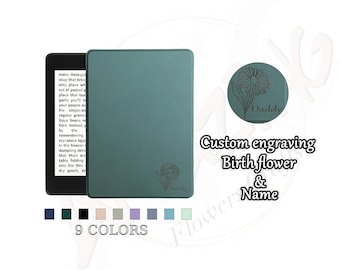 Custom engraving birth flower name E-Reader case for Kindle Colorsoft, Kindle PaperWhite 12th 11th gen, Oasis 10th gen 2019, new kindle 2024