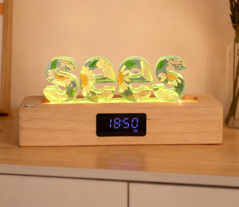 Real flower nightlight,custom name initial bluetooth speaker wooden base lamp,7 color light,anniversary christmas birthday unique gift image 7