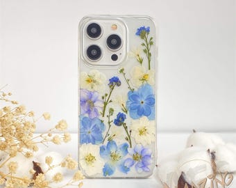 Blue flowers surround phone case for iPhone 17 16 15 14 13 pro max 16e case, Google Pixel 9 10 pro,Samsung S24 S25 Ultra Edge A56 A16