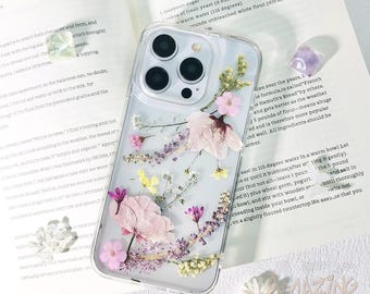 Pressed dried light pink flower phone case for iPhone 17 16 15 14 pro max 17e 16e,Google Pixel 9 10 pro,Samsung S26 S25 S24 Ultra,Z Flip 7