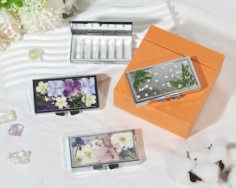 Gepresste rechteckige Vitaminpillen Aufbewahrungsbox mit Make-up Spiegel, 7-Tage Pillendose mit benutzerdefiniertem Logo, kleine Reiseschmuck Geschenkbox