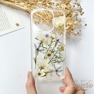 Coque en résine véritable avec fleurs pressées pour iPhone 15 14 13 12 11 pro max, coque Google Pixel 7 8 pro, coque Samsung Galaxy S22 S23 S24 Ultra image 2