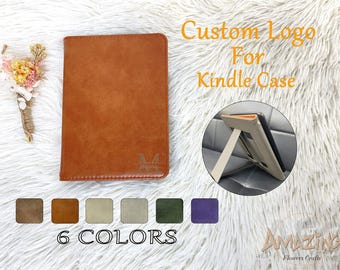Handgjort läderfodral med handrem för Kindle Colorsoft, Paperwhite 12:e, 11:e generationen, Oasis 10:e generationen, nya Kindle 2024, anpassat fodral med namn och logotyp