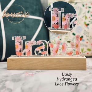 Real flower nightlight,custom name initial bluetooth speaker wooden base lamp,7 color light,anniversary christmas birthday unique gift image 1