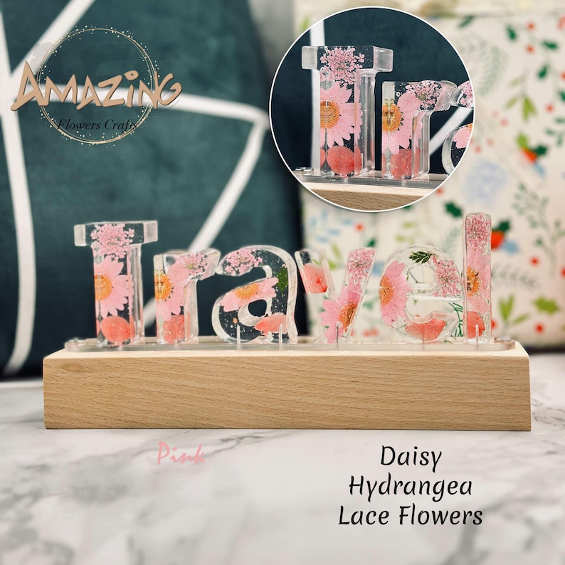 Real flower nightlight,custom name initial bluetooth speaker wooden base lamp,7 color light,anniversary christmas birthday unique gift image 1