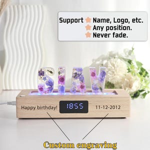 Real flower nightlight,custom name initial bluetooth speaker wooden base lamp,7 color light,anniversary christmas birthday unique gift image 3