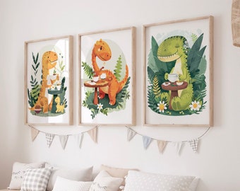 Dinosaur Snack Party set of 3 Prints - Nursery wall art - Nursery boy print - Dinosaur Decor - T-Rex print - Nursery Dinosaur - Dino art