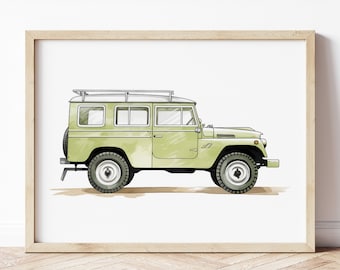 Vintage Offroad Car Print, Retro Car Poster, Automotive Wall Art, Vehicle Prints, Boys Room Wall Art, Kids Room Decor, Watercolor Art