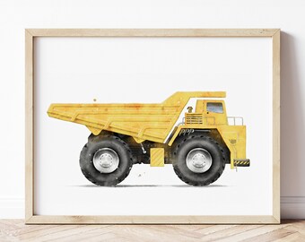 Dump Truck Print, Dumper Poster, Dump Truck Wall Art, Construction Prints, Boys Room Wall Art, Kids Room Decor, Watercolor Art