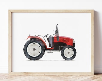 Red Tractor Print, Red Tractor Poster, Tractor Wall Art, Farm Truck Prints, Automotive, Boys Room Wall Art, Kids Room Decor, Watercolor Art