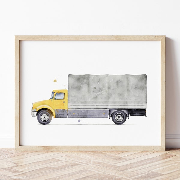 Delivery Truck Print, Delivery Truck Poster, Transportation Wall Art, Vehicle Prints, Boys Room Wall Art, Kids Room Decor, Watercolor Art