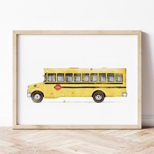 School Bus Print, Bus Poster, Yellow Bus Print, Automotive Wall Art, Vehicle Prints, Boys Room Wall Art, Kids Room Decor, Watercolor Art