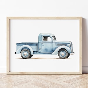Vintage Pale Blue Truck Print, Retro Car Poster, Automotive Wall Art, Vehicle Prints, Boys Room Wall Art, Kids Room Decor, Watercolor Art