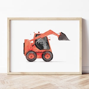 Red Skid-steer Print, Skid Loader Poster, Skid-steer Wall Art, Construction Prints, Boys Room Wall Art, Kids Room Decor, Watercolor Art