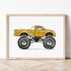 Monster Truck Print, Car Print, Car Poster, Automotive Wall Art, Vehicle Prints, Boys Room Wall Art, Kids Room Decor, Watercolor Art