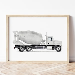 Concrete Mixer Print, Mixer Truck Poster, Cement Mixer Wall Art, Construction Prints, Boys Room Wall Art, Kids Room Decor, Watercolor Art