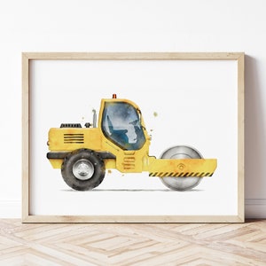 Road Roller Print, Roller Compactor Poster, Road Roller Wall Art, Construction Prints, Boys Room Wall Art, Kids Room Decor, Watercolor Art