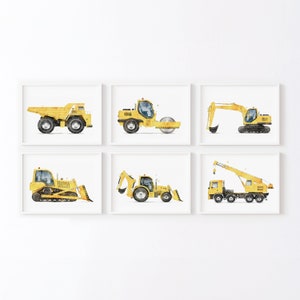 Set of 6 Construction Vehicle Prints, Construction Truck Prints, Construction Wall Art, Boys Room Wall Art, Kids Room Decor, Watercolor Art