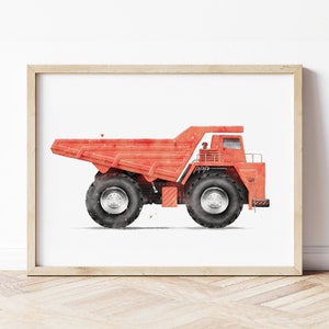 Red Dump Truck Print, Dumper Poster, Dump Truck Wall Art, Construction Prints, Boys Room Wall Art, Kids Room Decor, Watercolor Art