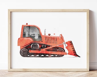 Impresión de topadora roja, impresión de topadora, cartel de topadora, arte de pared de topadora, impresiones de construcción, arte de pared de habitación para niños, decoración de habitación para niños, arte de acuarela