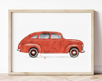 Vintage Car Print, Retro Car Poster, Car Wall Art, Automotive Wall Art, Vehicle Prints, Boys Room Wall Art, Kids Room Decor, Watercolor Art
