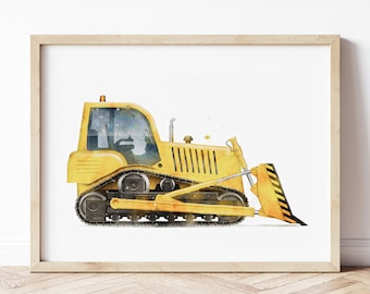 Impression bulldozer, impression bulldozer, poster bulldozer, art mural bulldozer, impressions construction, art mural chambre de garçons, décoration de chambre d'enfants, art de l'aquarelle