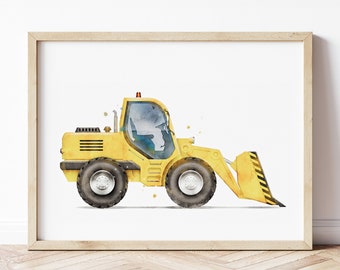 Impresión del cargador de ruedas, cartel del cargador, arte de la pared del cargador de ruedas, impresiones de construcción, arte de la pared de la habitación de los niños, decoración de la habitación de los niños, arte de la acuarela