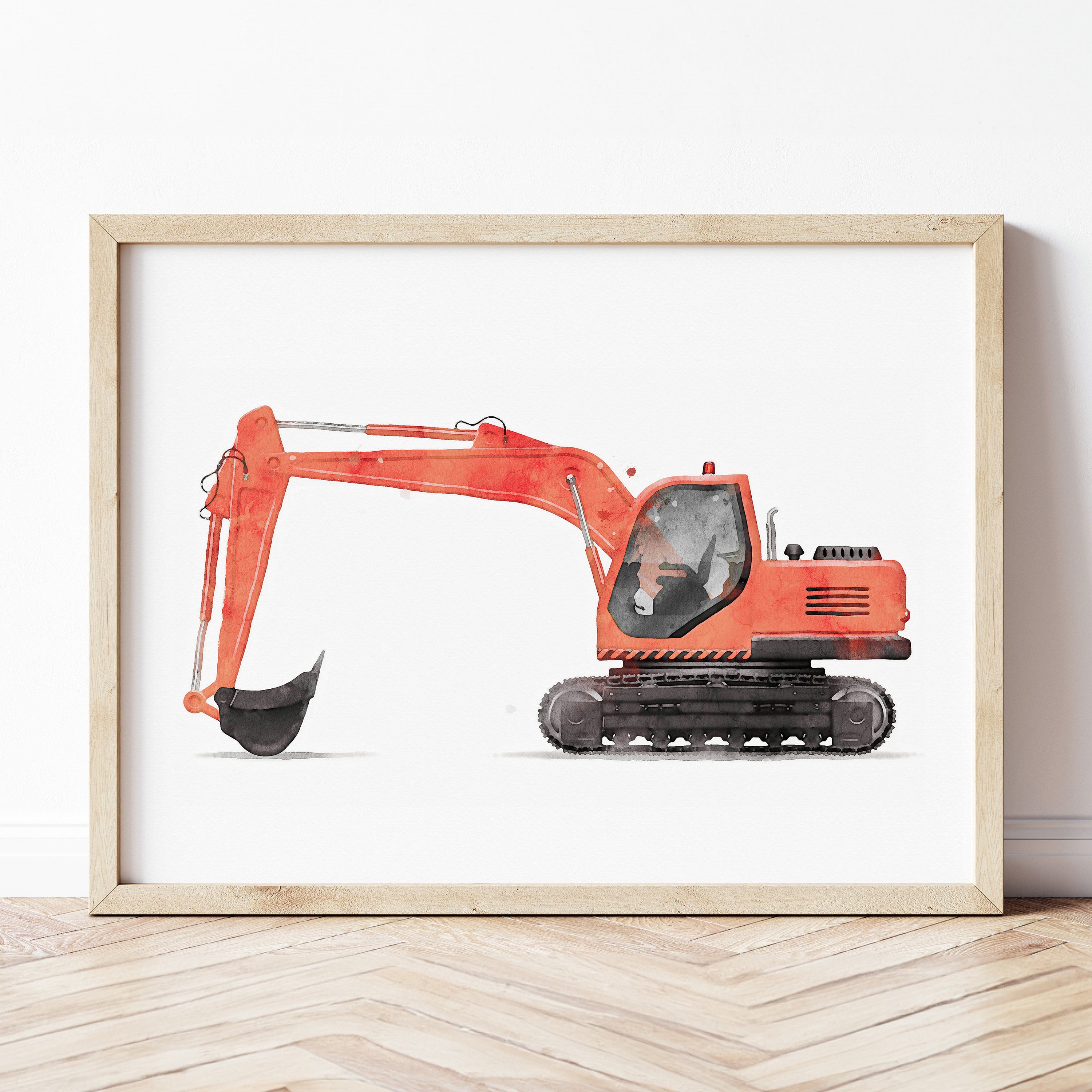 Red Excavator Print, Red Digger Poster, Digger Wall Art, Construction Prints, Boys Room Wall Art, Kids Room Decor, Watercolor Art