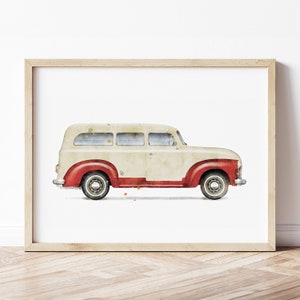 Retro Car Print, Vintage Car Poster, Car Wall Art, Automotive Wall Art, Vehicle Prints, Boys Room Wall Art, Kids Room Decor, Watercolor Art