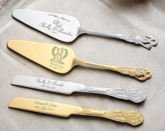 Service personnalisé pour gâteau de mariage, ensemble d'emporte-pièces, pâtisserie élégante pour la mariée, dessert de mariage, couverts en argent, anniversaire, cadeau de mariage