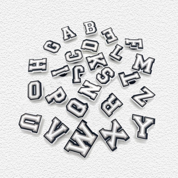 Letters Croc Charms, Alphabet Croc Charms, Shoe Accessories, Shoe Charms,  Black and White Letters Croc Charms, Cute Croc Charms 