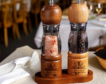 Personalized Wooden Salt and Pepper Grinder Set,Salt and Pepper Grinder,Salt and Pepper Shaker,Housewarming Kitchen Gift,Kitchen Tool 8 Inch