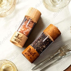 Personalized Salt and Pepper Grinder, Wooden Salt and Pepper Grinder Set, 6&quot;, 8&quot; Salt and Pepper Shakers, Housewarming Gift,Kitchen Utensils