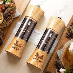 Personalized Salt and Pepper Grinders, Wooden Salt and Pepper Grinder Set, Salt and Pepper Shakers 6 inch,Housewarming Gift,Kitchen Utensils