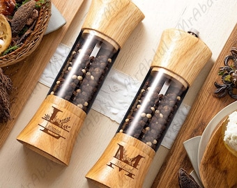 Personalized Salt and Pepper Grinders, Wooden Salt and Pepper Grinder Set, Salt and Pepper Shakers 6 inch,Housewarming Gift,Kitchen Utensils