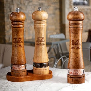 Personalized Wooden Salt and Pepper Grinder Set,Salt and Pepper Grinder,Salt and Pepper Shaker,Housewarming Kitchen Gift,Kitchen Tool 8 Inch