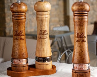 Personalized Wooden Salt and Pepper Grinder Set,Salt and Pepper Grinder,Salt and Pepper Shaker,Housewarming Kitchen Gift,Kitchen Tool 8 Inch