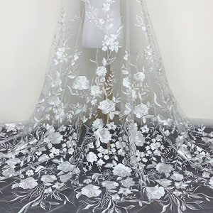 New arrival embroidery lace fabric bridal lace fabric 135cm width wedding dress fabric with silver seuqins stunning fabric sell by yard